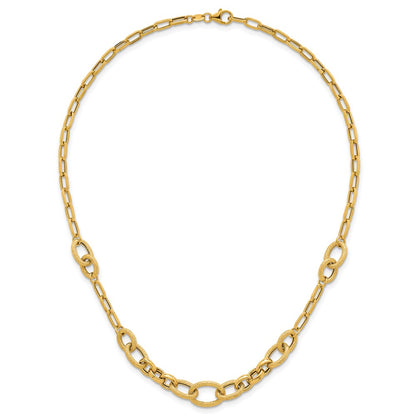14K Yellow Gold Polished and Textured Link 17.25 Inch Necklace