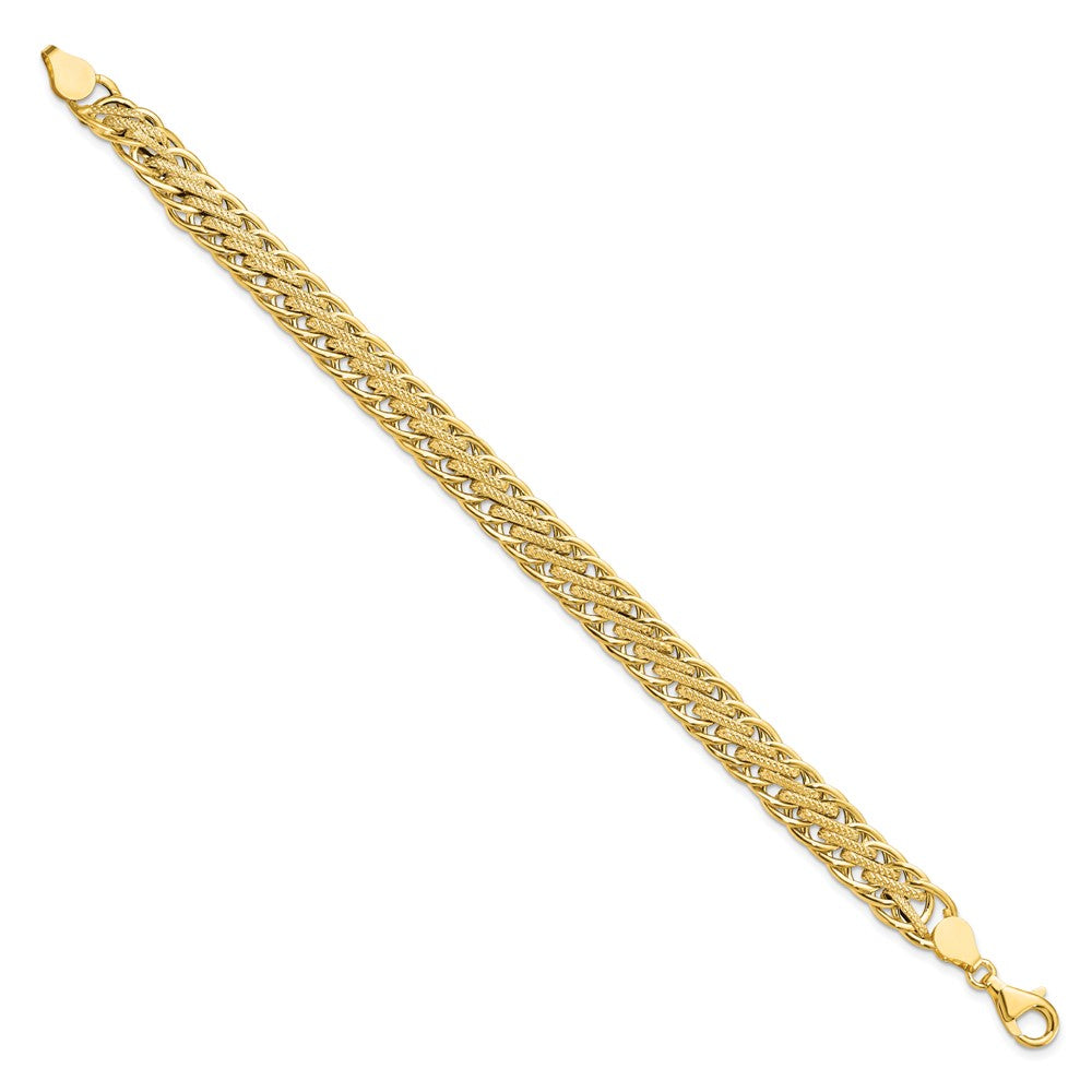14K Yellow Gold Polished and Textured Fancy Link 7.75 Inch Bracelet