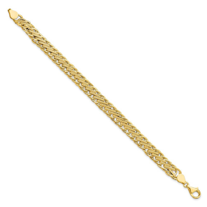 14K Yellow Gold Polished and Textured Fancy Link 7.75 Inch Bracelet