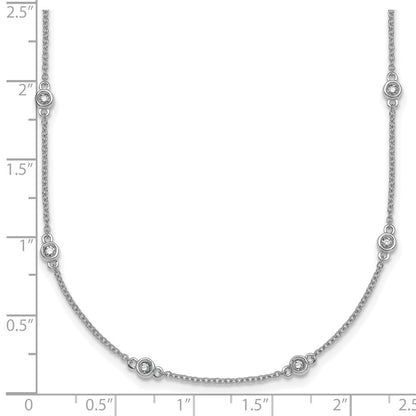 14K White Gold Complete 1/4 carat Bezel-set Diamond and Cable Chain 16-Station 16 Inch Necklace