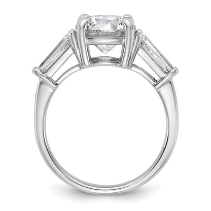 14K White Gold 7/8 carat Lab Grown Diamond VS+ F+ Tapered Baguette with 2 1/2 carat Round Center Semi Mount Three Stone Engagement Ring