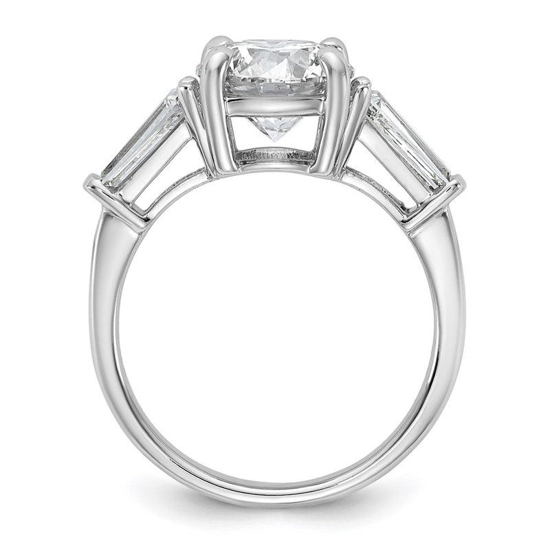 14K White Gold 7/8 carat Lab Grown Diamond VS+ F+ Tapered Baguette with 2 1/2 carat Round Center Semi Mount Three Stone Engagement Ring
