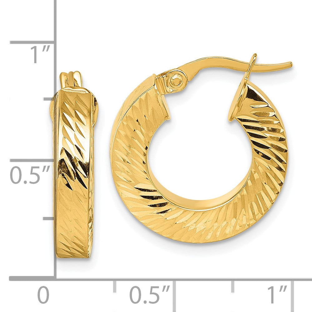 14K Yellow Gold Polished and Diamond-cut 4.00mm x 18mm Square Tube Round Hoop Earrings