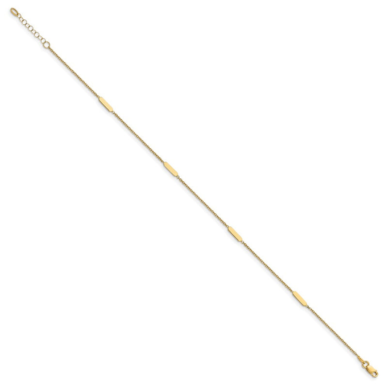 14K Yellow Gold Bar 4-Station 10 Inch Plus 1 Inch Extender - Total 11 Inch Anklet