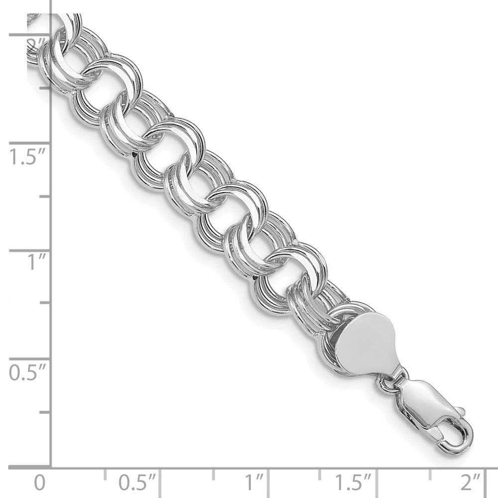 14K White Gold 9mm Solid Triple Link 7 Inch Charm Bracelet