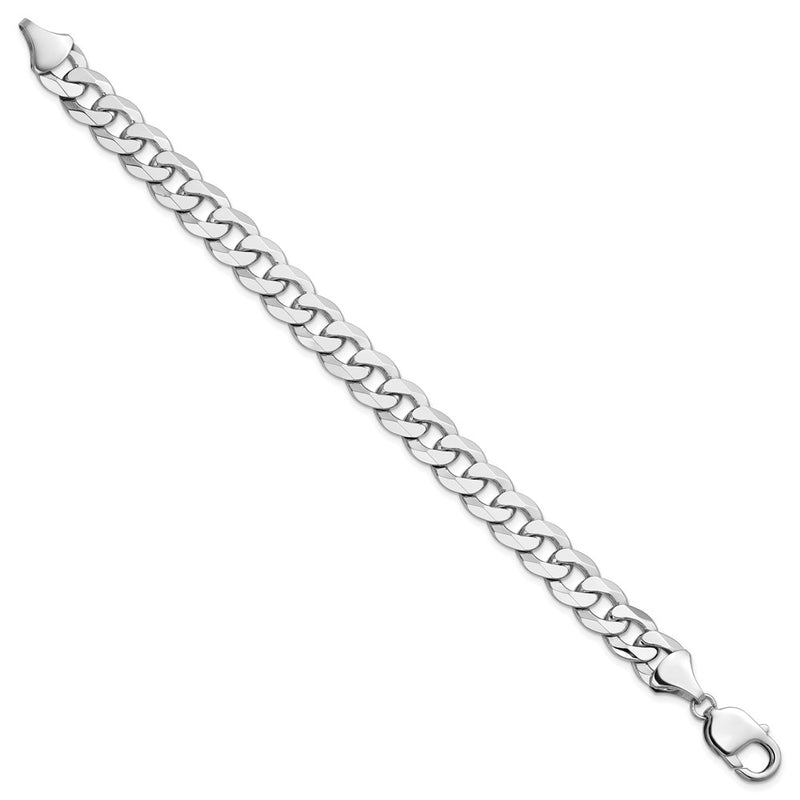 14K White Gold 9.5mm Flat Beveled Curb 8.5 Inch Chain