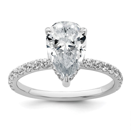 14K White Gold 2 5/8 carat Certified Lab Grown Diamond VS+ F+ Pear Complete Solitaire with Flair Engagement Ring