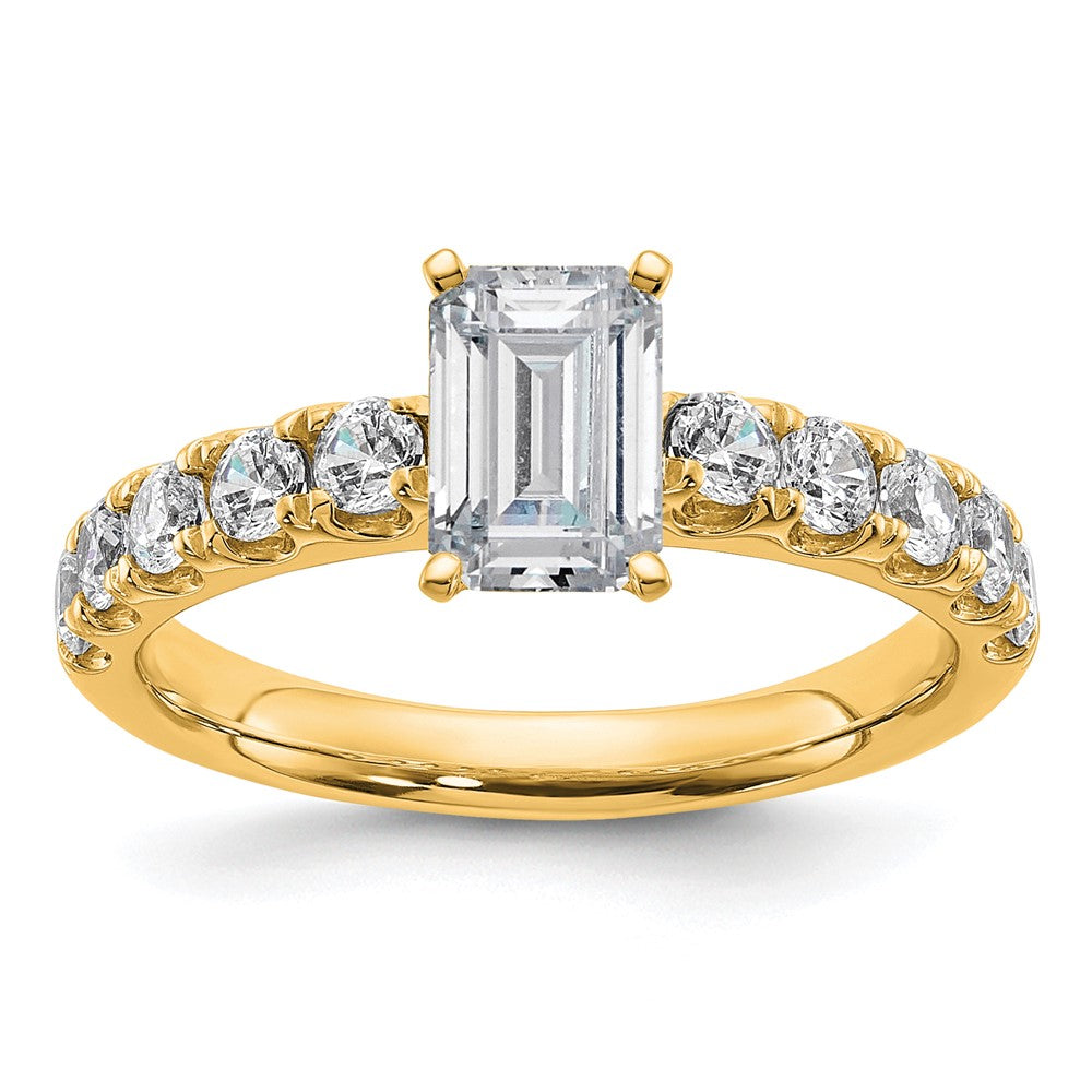 14K Yellow Gold Certified 1 3/4 carat Lab Grown Diamond VS+ F+ Emerald Complete Engagement Ring