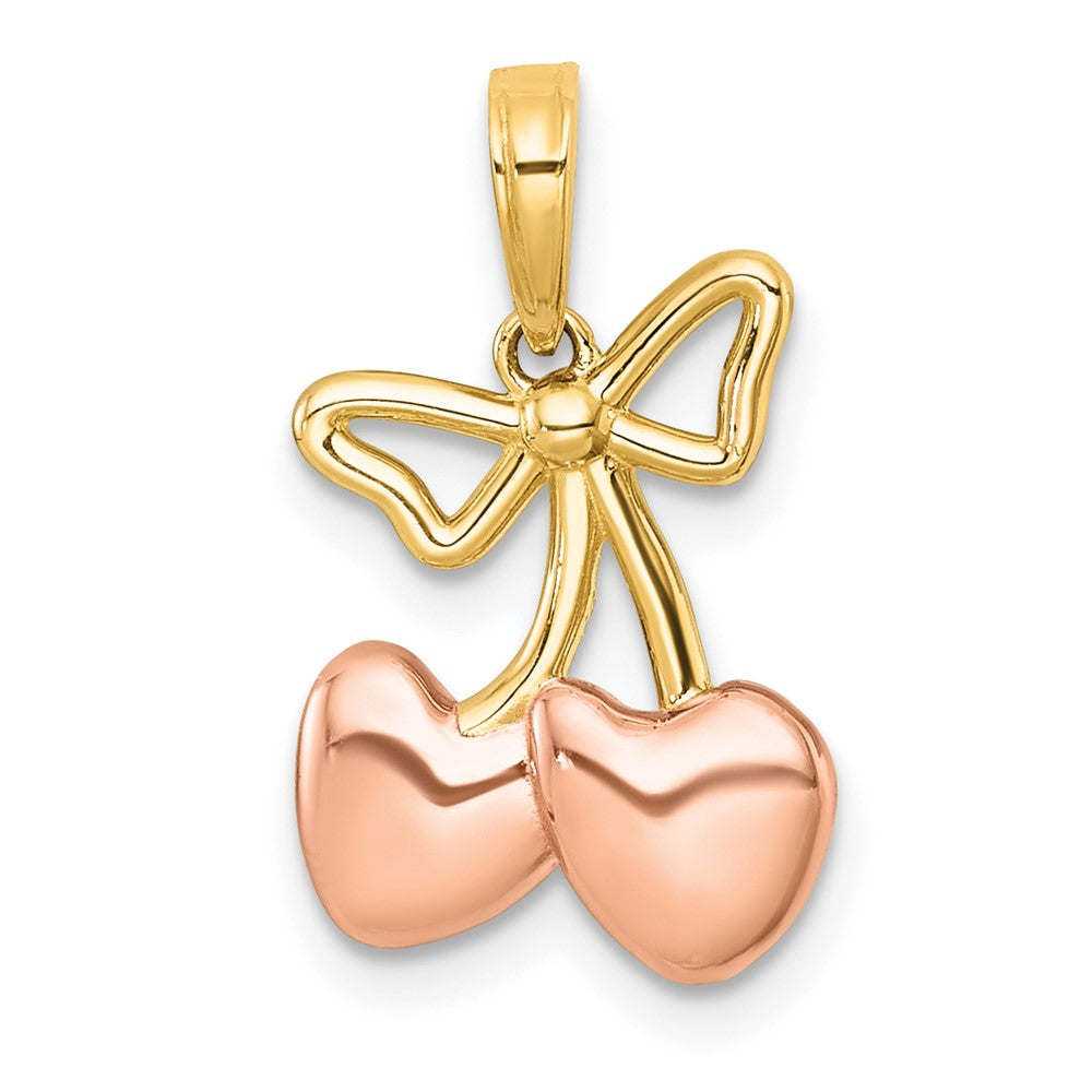 14K Yellow Gold with Rhodium and -plating Polished Heart Cherries Charm