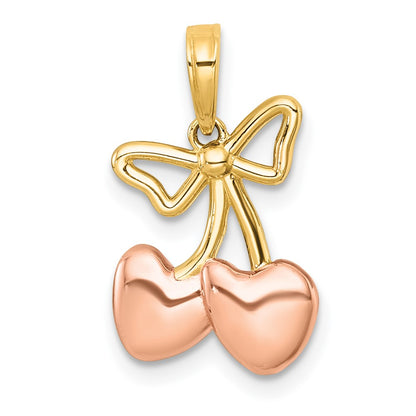 14K Yellow Gold with Rhodium and -plating Polished Heart Cherries Charm