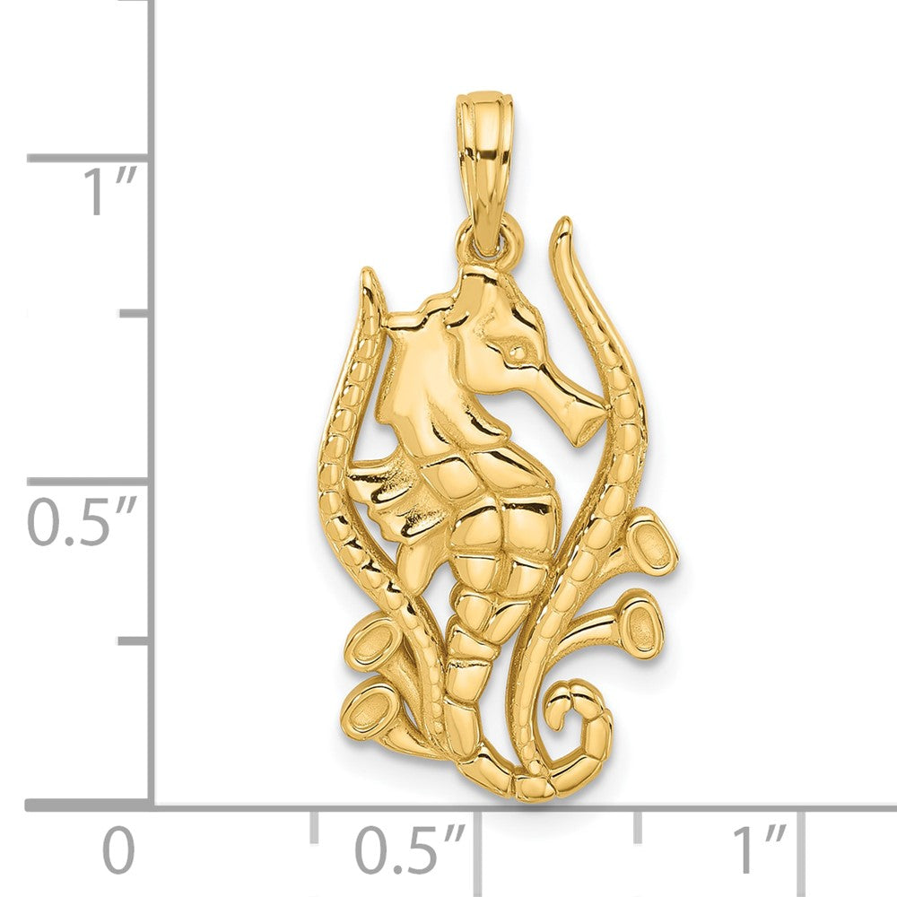 14K Yellow Gold Polished Fancy Seahorse in Kelp Charm