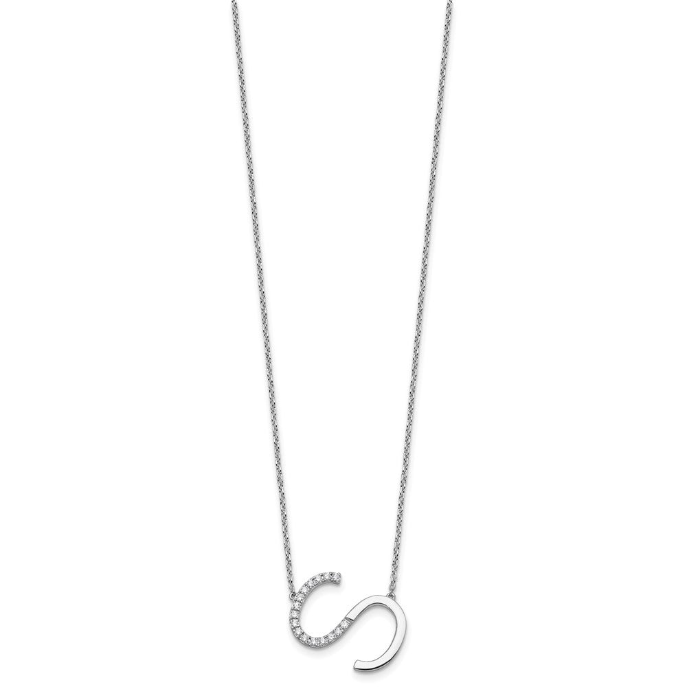 14K White Gold Sideways Diamond Initial S 18 Inch Necklace