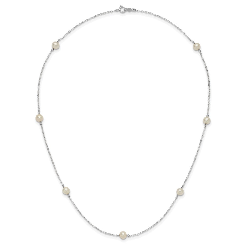 14K White Gold 5-6mm White Round Freshwater Cultured Pearl 7-station 18 Inch Necklace