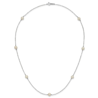 14K White Gold 5-6mm White Round Freshwater Cultured Pearl 7-station 18 Inch Necklace