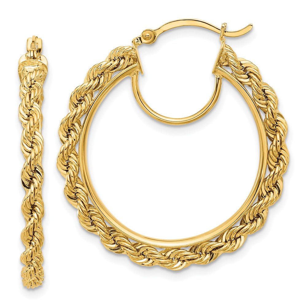 14K Yellow Gold Polished and D/C Rope 2.95mm Hoop Earrings