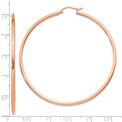 14K Rose Gold 2x60mm Polished Lightweight Tube Hoop Earrings
