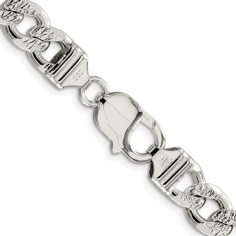 Sterling Silver Rhodium-plated 9.3mm Pav‚ Curb 26 Inch Chain