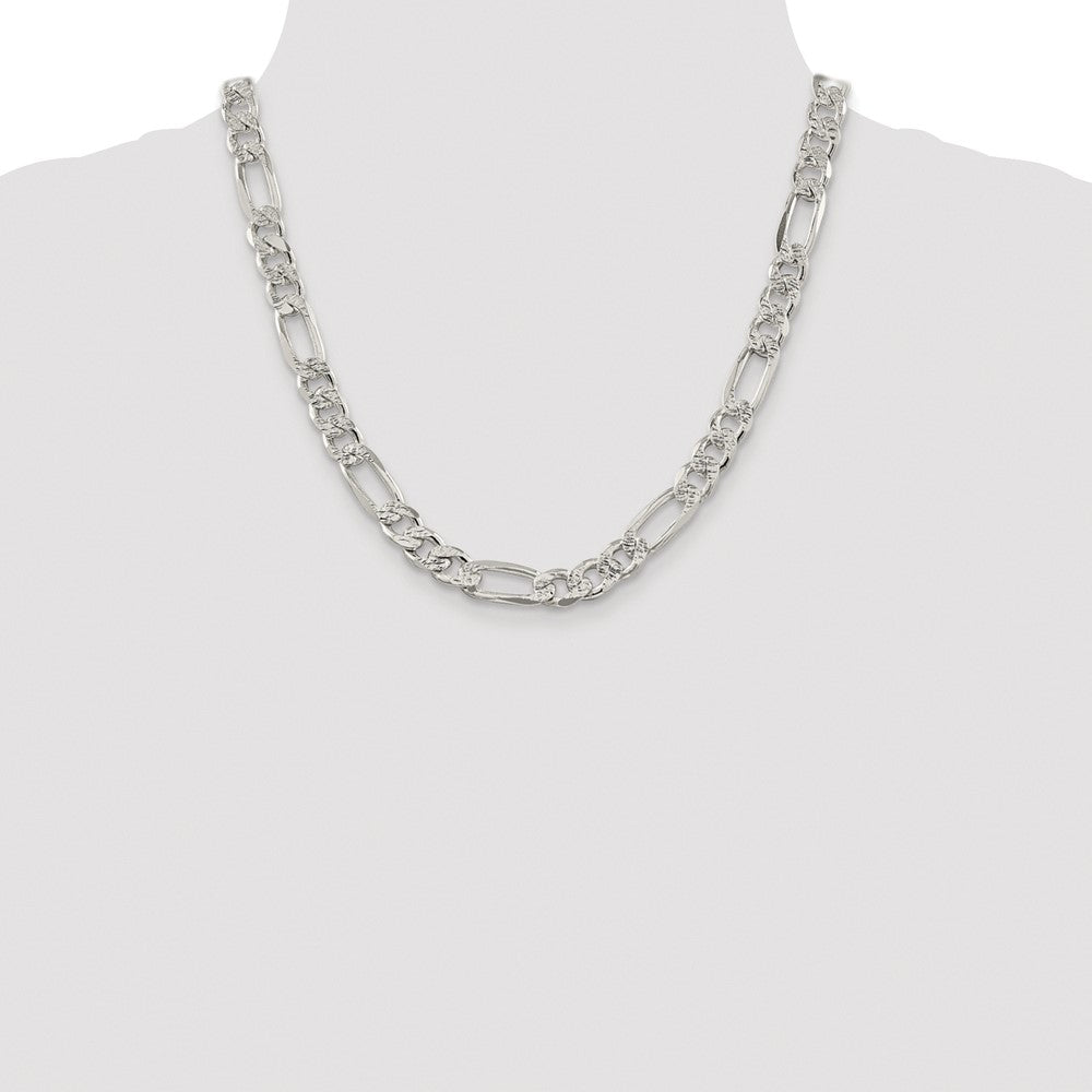 Sterling Silver Rhodium-plated 9.5mm Pav‚ Flat Figaro Chain Necklace