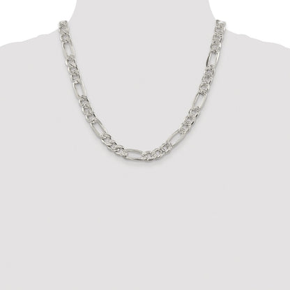 Sterling Silver Rhodium-plated 9.5mm Pav‚ Flat Figaro Chain Necklace