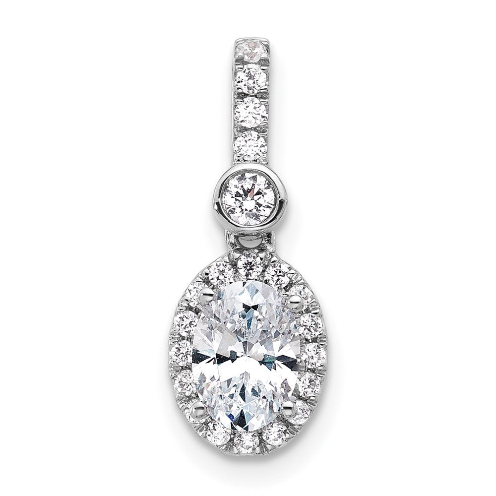 14K White Gold 1 carat Certified Lab Grown Diamond VS/SI+ G+ Oval Complete Halo Pendant