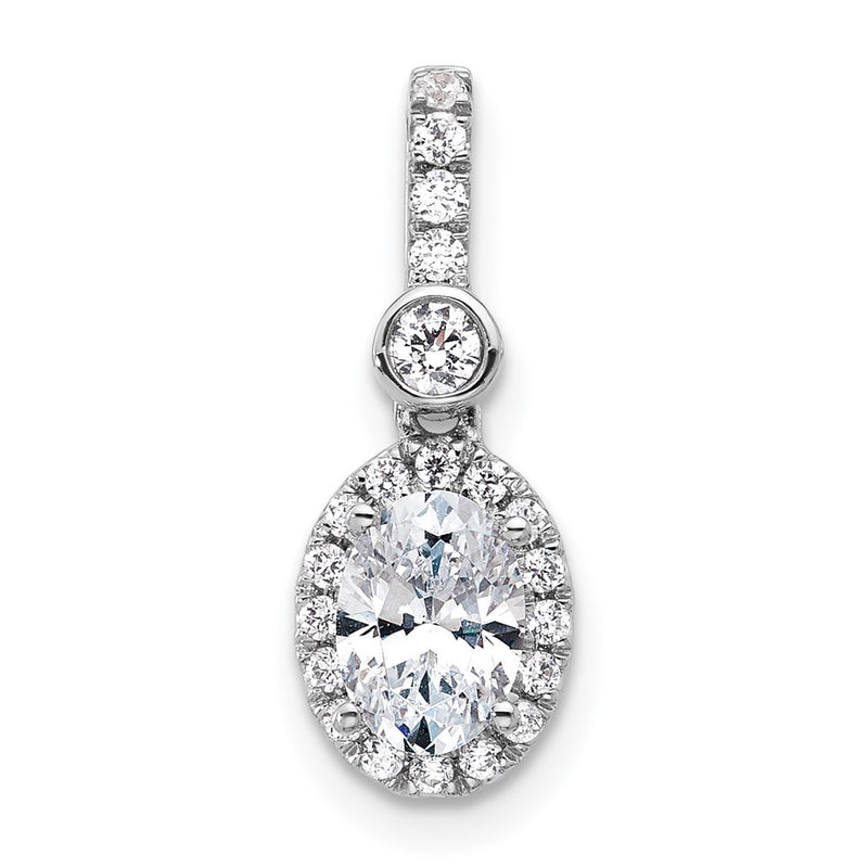 14K White Gold 1 carat Certified Lab Grown Diamond VS/SI+ G+ Oval Complete Halo Pendant