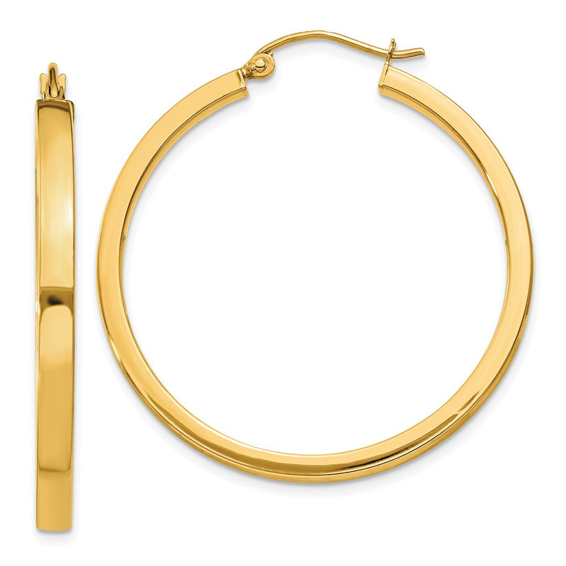 14K Yellow Gold 2x34mm Polished Rectangle Tube Hoop Earrings