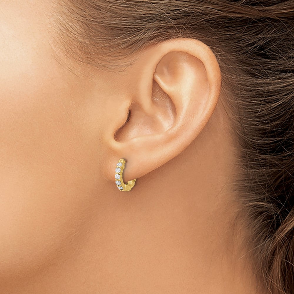 14K Yellow Gold .46 carat Diamond Round Hoop w/Safety Clasp Earrings