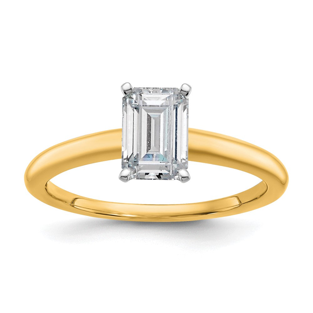 14K Two-Tone Gold Two-tone 1 carat Lab Grown Diamond VS+ F+ Emerald Solitaire Complete Engagement Ring