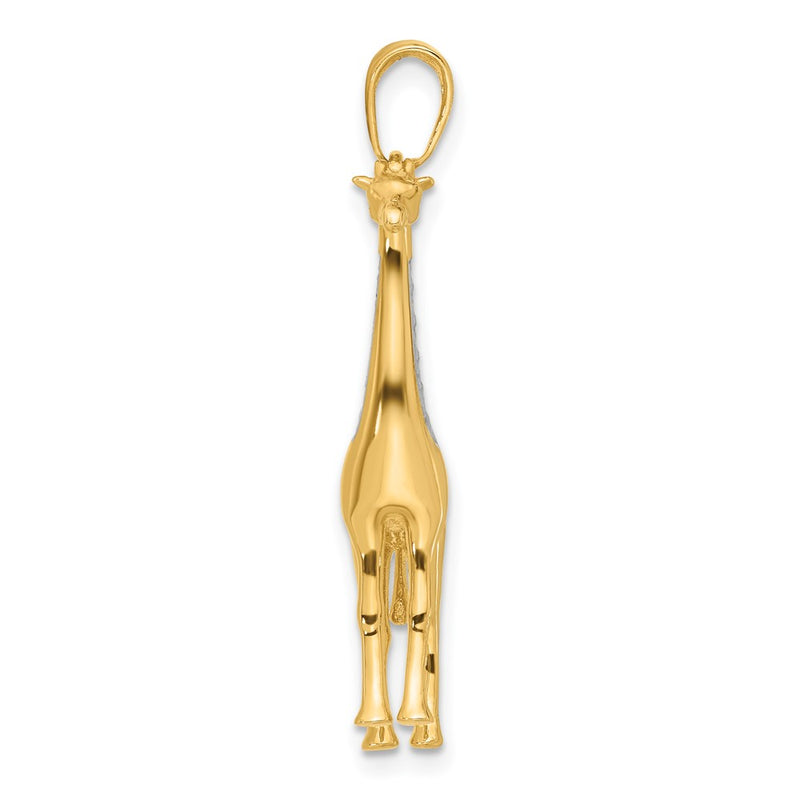 14K Yellow Gold and Rhodium Diamond-cut 3-D Giraffe Pendant