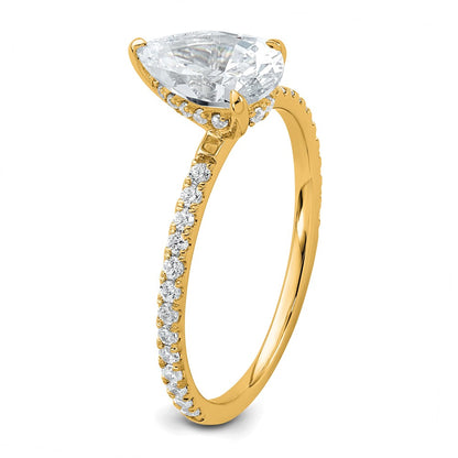 14K Yellow Gold 1 3/8 carat Certified Lab Grown Diamond VS+ F+ Pear Complete Solitaire with Flair Engagement Ring