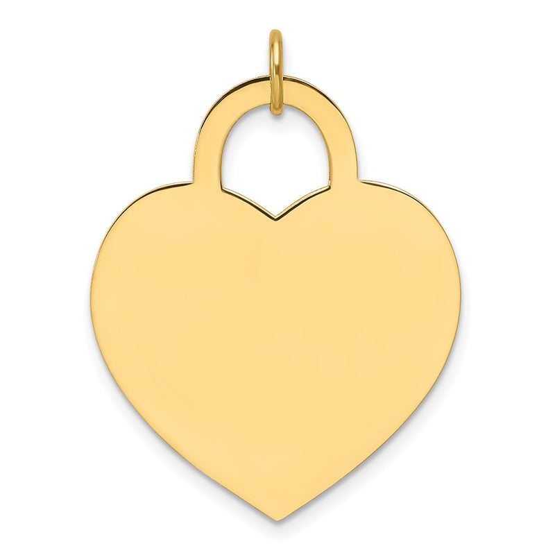 14K Yellow Gold Plain .027 Gauge Engravable Heart 23.6x24.8mm Disc Charm
