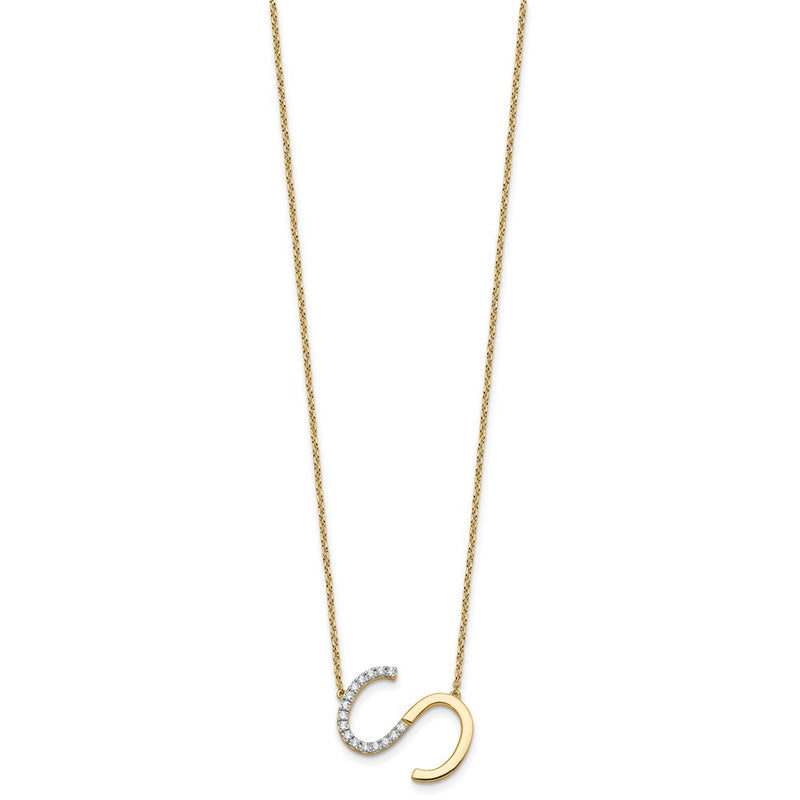 14K Yellow Gold Sideways Diamond Initial S 18 Inch Necklace