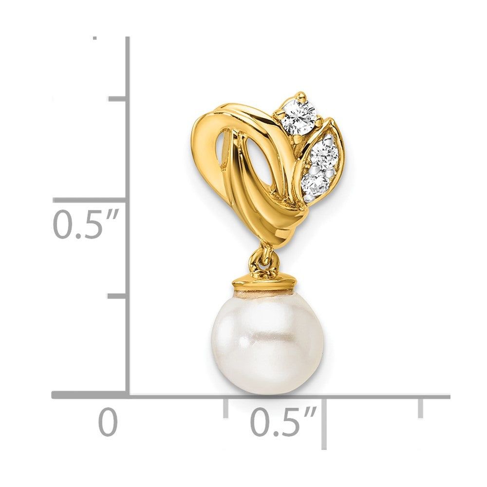 14K Yellow Gold Polished 1/10 carat Diamond and Freshwater Cultured Pearl Chain Slide