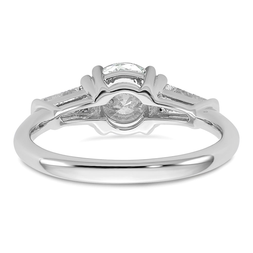 14K White Gold 1/2 carat Lab Grown Diamond VS+ F+ Tapered Baguette with 1 carat Round Center Semi Mount Three Stone Engagement Ring