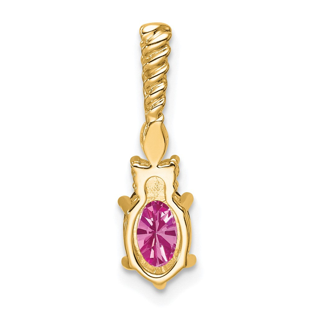 14K Yellow Gold Diamond and 7x5 Oval October/Lab Created Pink Sapphire Twisted Chain Slide