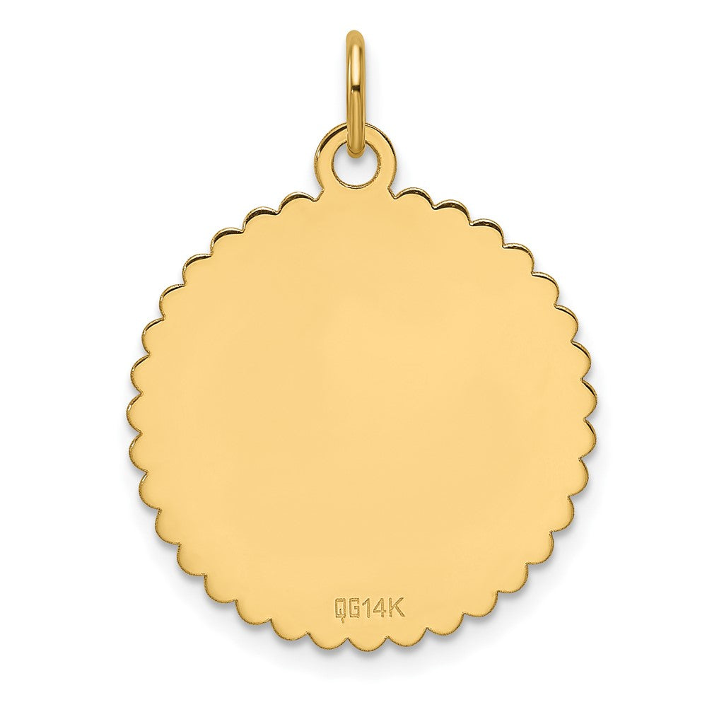 14K Yellow Gold Etched Edge Engravable Round Scalloped 21.5mm Disc Charm