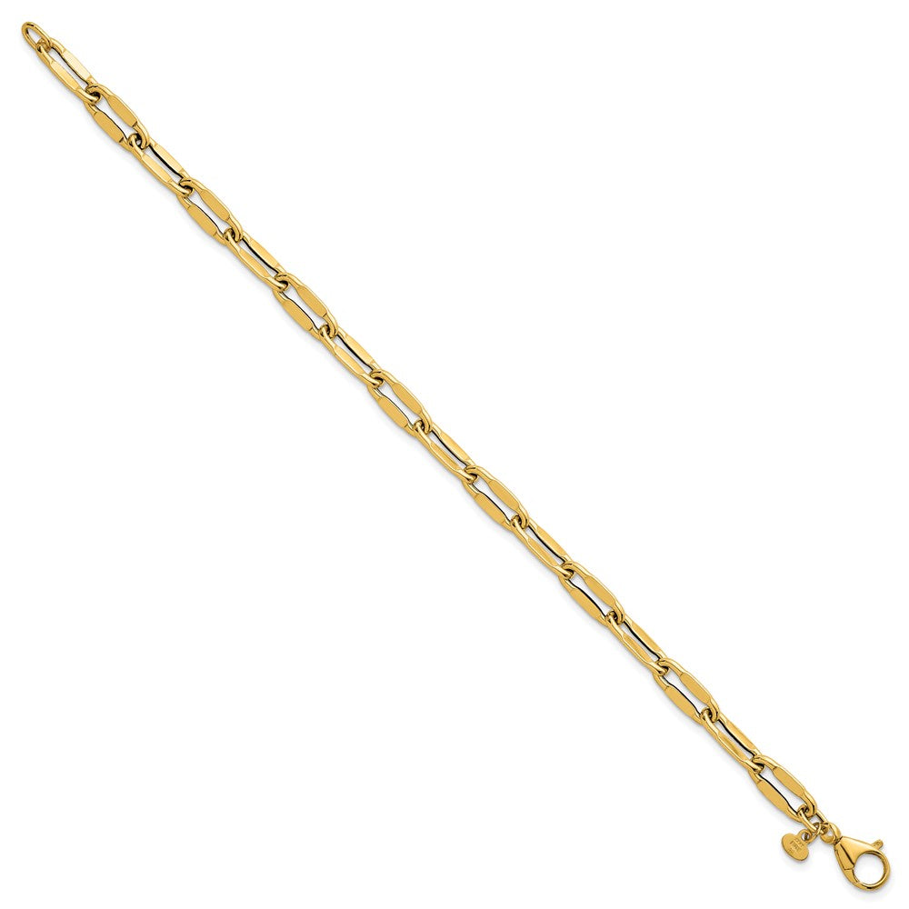 14K Yellow Gold Polished 5.5mm Flattened Oval Cable Fancy Link 7.5 Inch Bracelet
