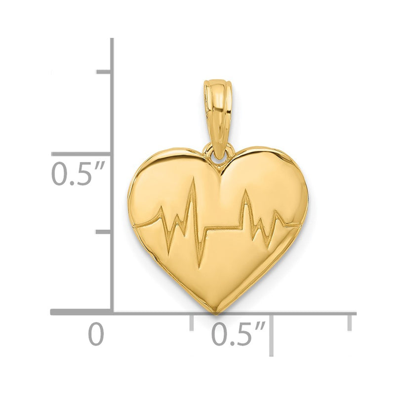 14K Yellow Gold Polished Fancy EKG Heartbeat Charm
