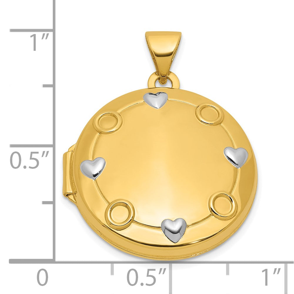 14K Yellow Gold and Rhodium OUR CIRCLE OF LOVE GOES AROUND AND NEVER ENDS Black Oil Reversible 20mm Round Locket