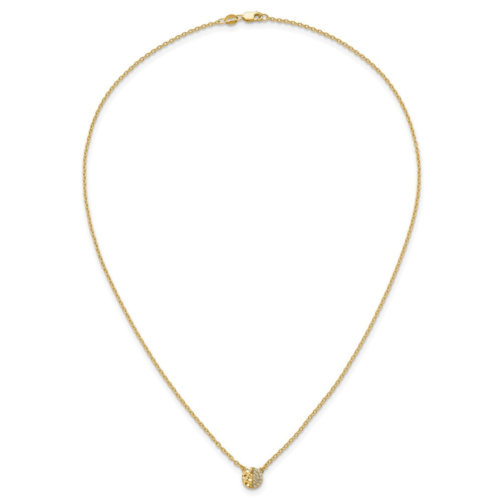 14K Yellow Gold Polished and Hammered 1/20 carat Diamond Disk 18 Inch Necklace