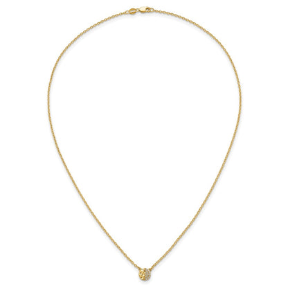 14K Yellow Gold Polished and Hammered 1/20 carat Diamond Disk 18 Inch Necklace