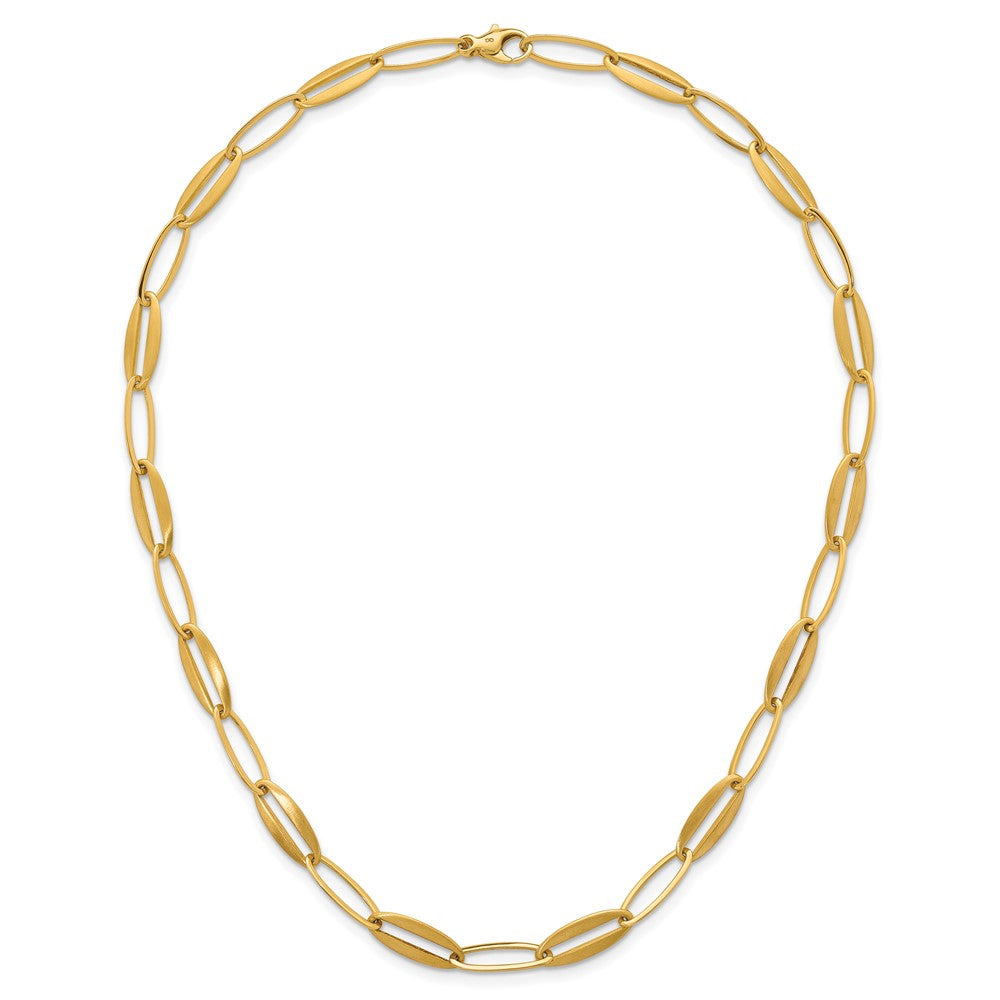 14K Yellow Gold Brushed and Polished 7.25mm Long Oval Link 18 Inch Necklace