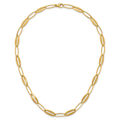 14K Yellow Gold Brushed and Polished 7.25mm Long Oval Link 18 Inch Necklace
