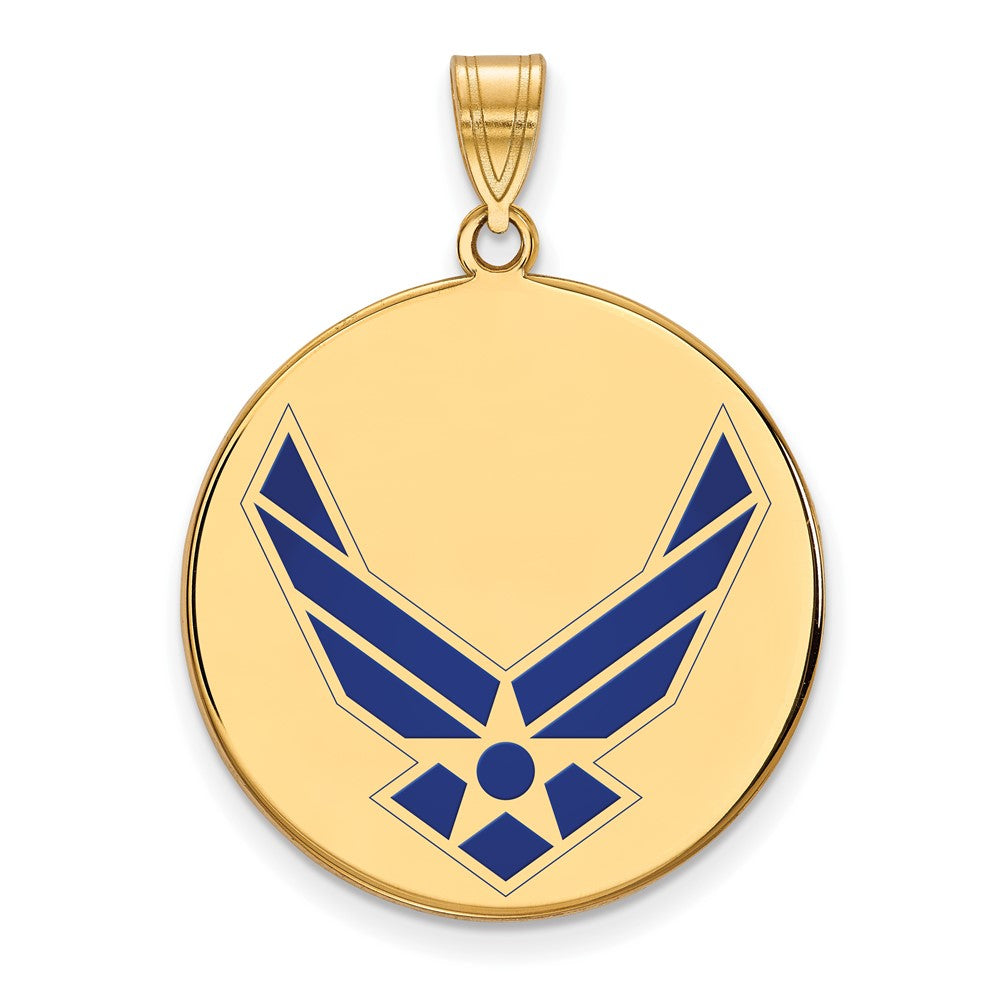 14K Yellow Gold Gold LogoArt U.S. Air Force XL Enamel Disc Pendant