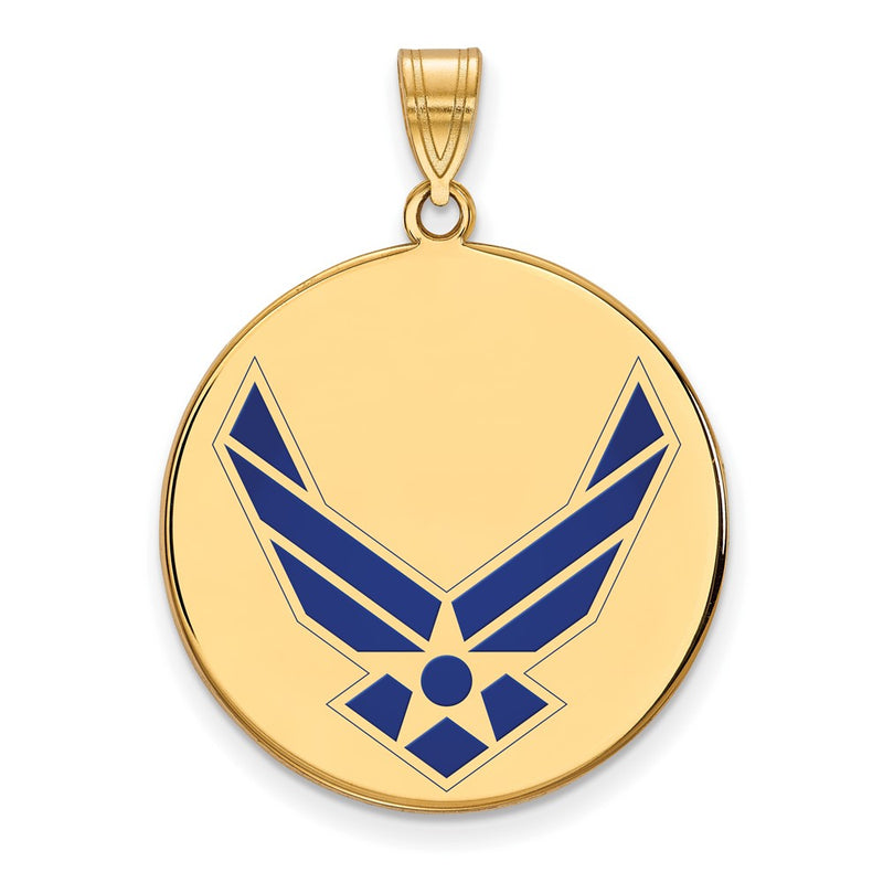 14K Yellow Gold Gold LogoArt U.S. Air Force XL Enamel Disc Pendant
