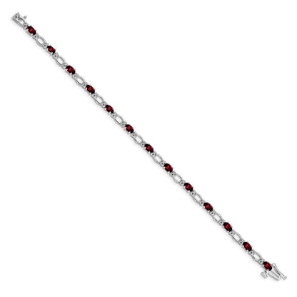 14K White Gold Complete Diamond and Oval Garnet Heart Accent 7 Inch Bracelet