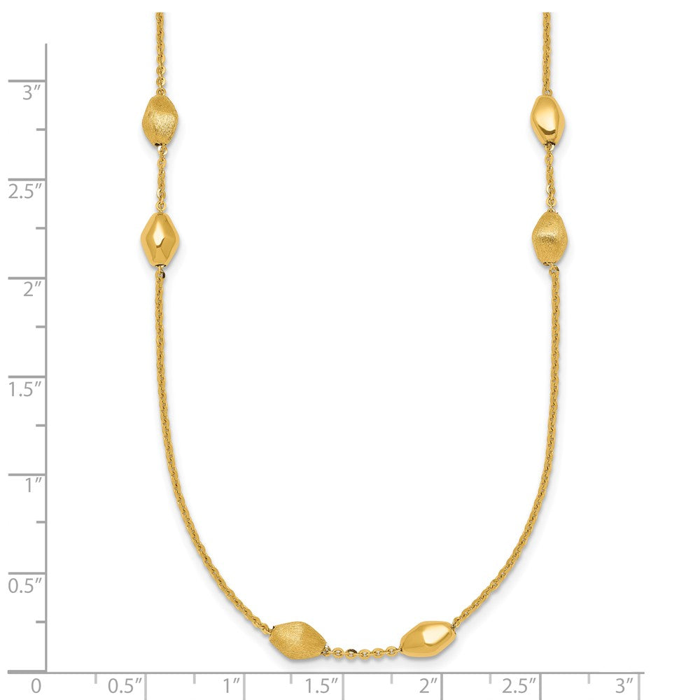 14K Yellow Gold Polished and Brushed Oval Beaded 5-Station 24 Inch Necklace