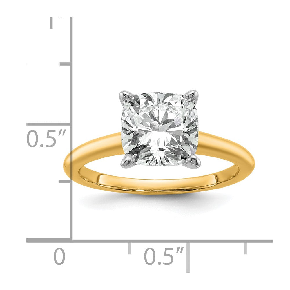 14K Two-Tone Gold Two-tone 3 carat Certified Lab Grown Diamond VS+ F+ Cushion Complete Solitaire Engagement Ring