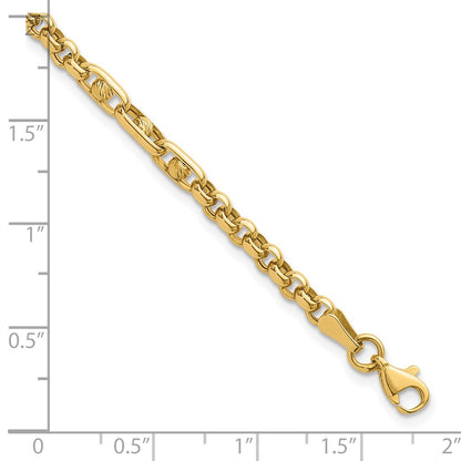 14K Yellow Gold Polished and Diamond-cut 3.9mm Fancy Link 7.5 Inch Bracelet