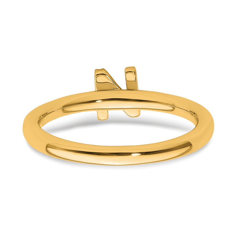 14K Yellow Gold Stackable Diamond Initial N Size 7 Ring